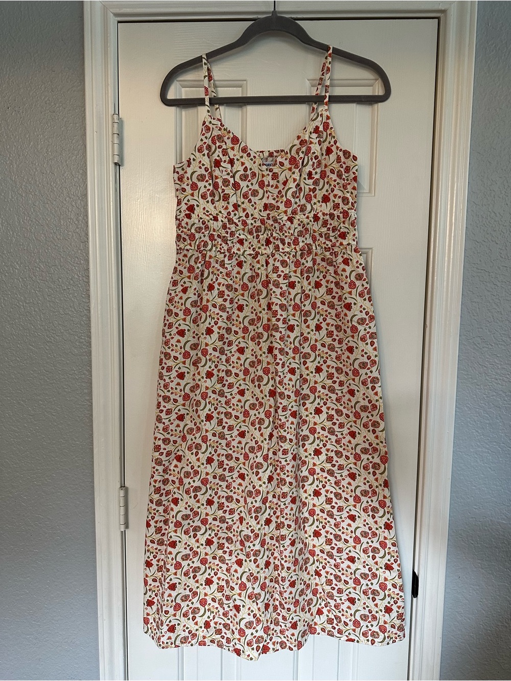 Old Navy Cream Maxi Dress with Red Floral Print